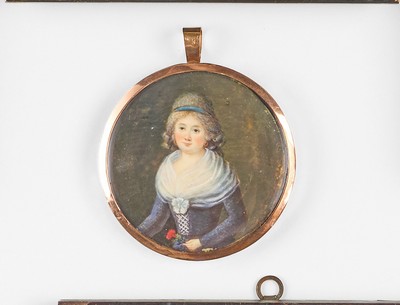 MINIATURE ronde représentant une femme avec...