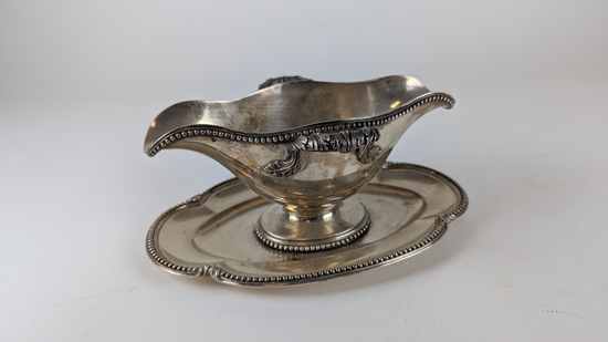 SAUCIERE double en argent (950), à deux anses,...