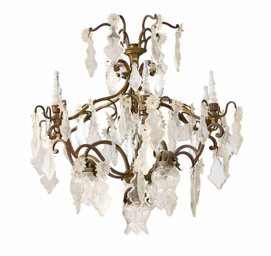 LUSTRE type cage en bronze à pampilles et...