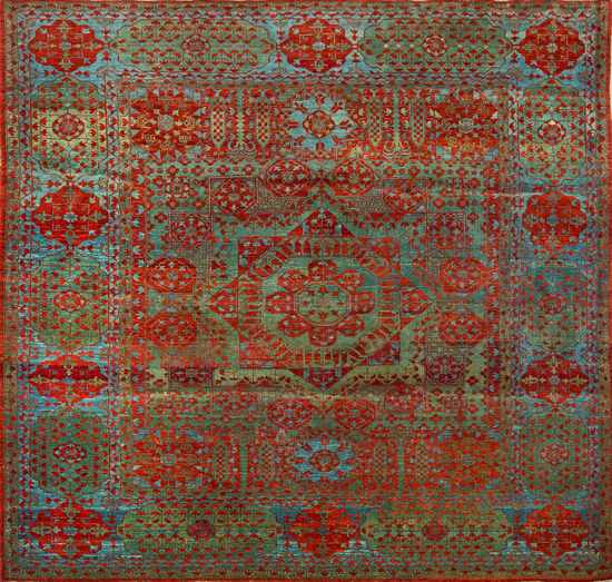 TAPIS Mamelouk carré en laine à décor de...
