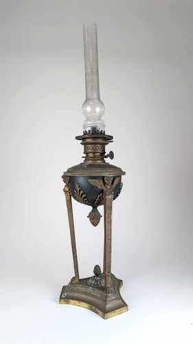 GRANDE LAMPE A PETRÔLE en athénienne en bronze...