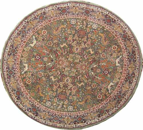 TAPIS circulaire en laine polychrome à décor...