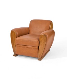 FAUTEUIL CLUB en simili cuir autruche fauve,...